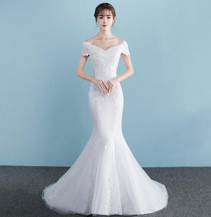 One-shoulder Slim Waist Mermaid Wedding Dress Fishtail Wedding Dress Luxurious Weddings