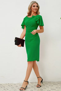 Slit Round Neck Flutter Sleeve Dress Sleeve dress Luxurious Weddings