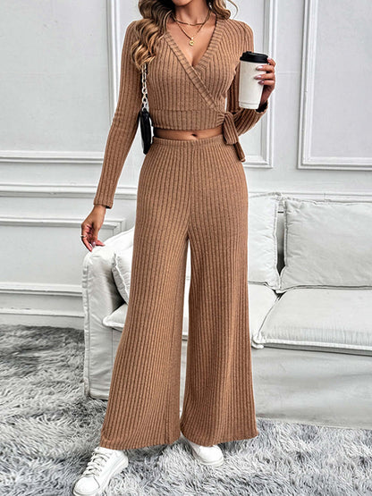 Perfee Surplice Long Sleeve Top and Pants Set Matching Sets Luxurious Weddings