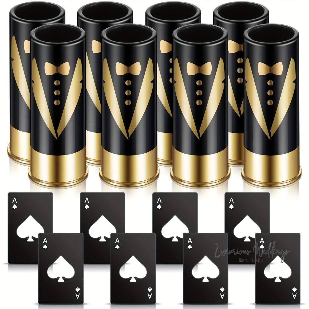 8/16pcs Groomsmen Tuxedo Shot Glasses & Bottle Opener Set gift set Luxurious Weddings