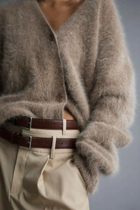 Fuzzy Button Down Long Sleeve Cardigan Sweater Luxurious Weddings