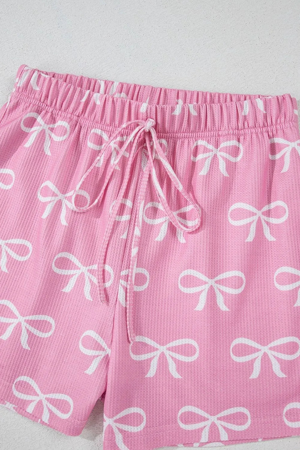Bowknot Printed Notched T-Shirt and Shorts Set sleepwear Luxurious Weddings