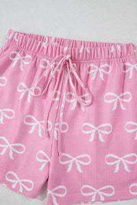 Bowknot Printed Notched T-Shirt and Shorts Set sleepwear Luxurious Weddings