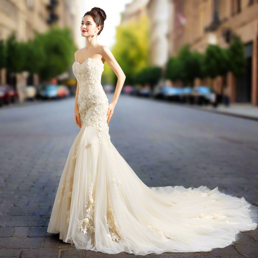 Romantic Light Champagne Mermaid Sweetheart Lace Wedding Dress Mermaid Wedding Dress Luxurious Weddings