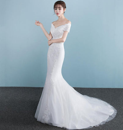 One-shoulder Slim Waist Mermaid Wedding Dress Fishtail Wedding Dress Luxurious Weddings