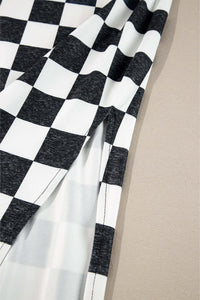 White Checkered Print Side Slit High Waist Midi Skirt Bottoms/Skirts & Petticoat Luxurious Weddings