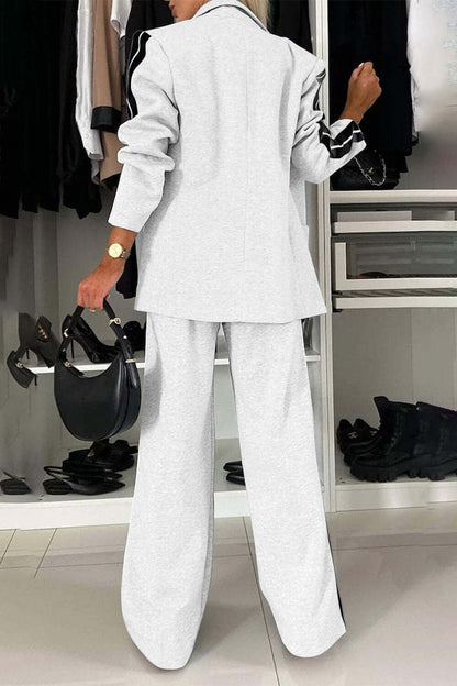 Full Size Contrast Lapel Collar Top and Pants Set Matching Sets Luxurious Weddings