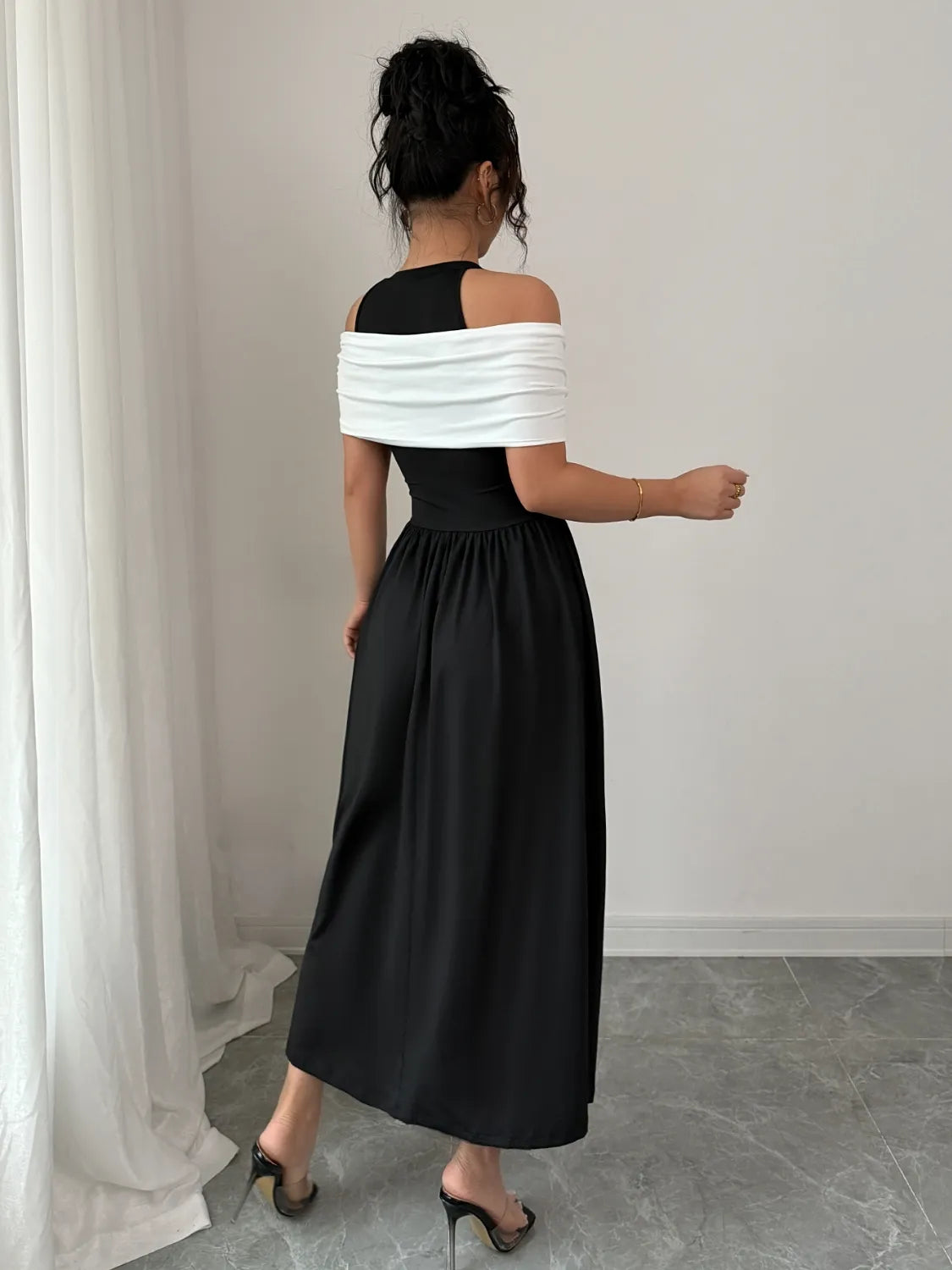 Twisted Contrast Cold Shoulder Midi Dress Mother of the Bride Luxurious Weddings