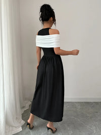 Twisted Contrast Cold Shoulder Midi Dress Mother of the Bride Luxurious Weddings