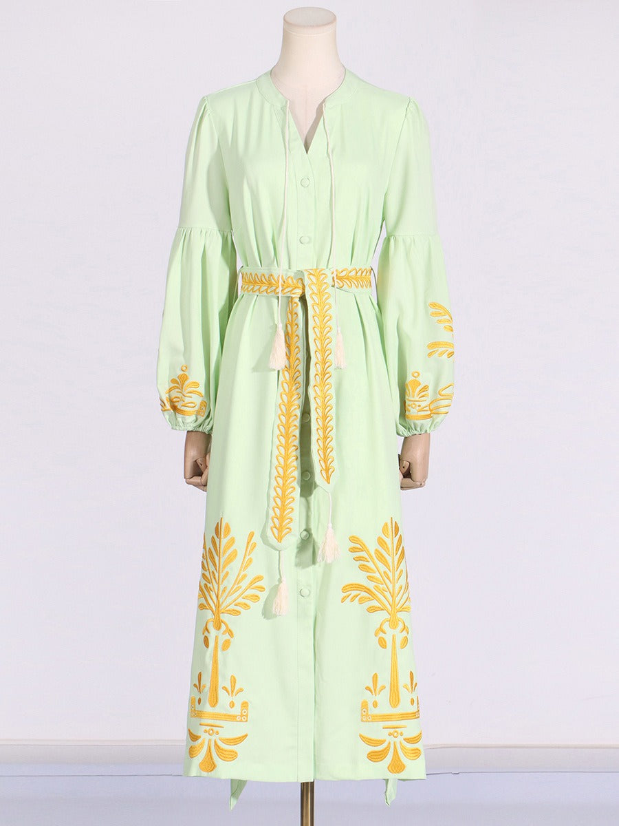Retro Style Waist Slimming Lantern Sleeve Long Dress Long Dress Luxurious Weddings
