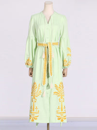 Retro Style Waist Slimming Lantern Sleeve Long Dress Long Dress Luxurious Weddings