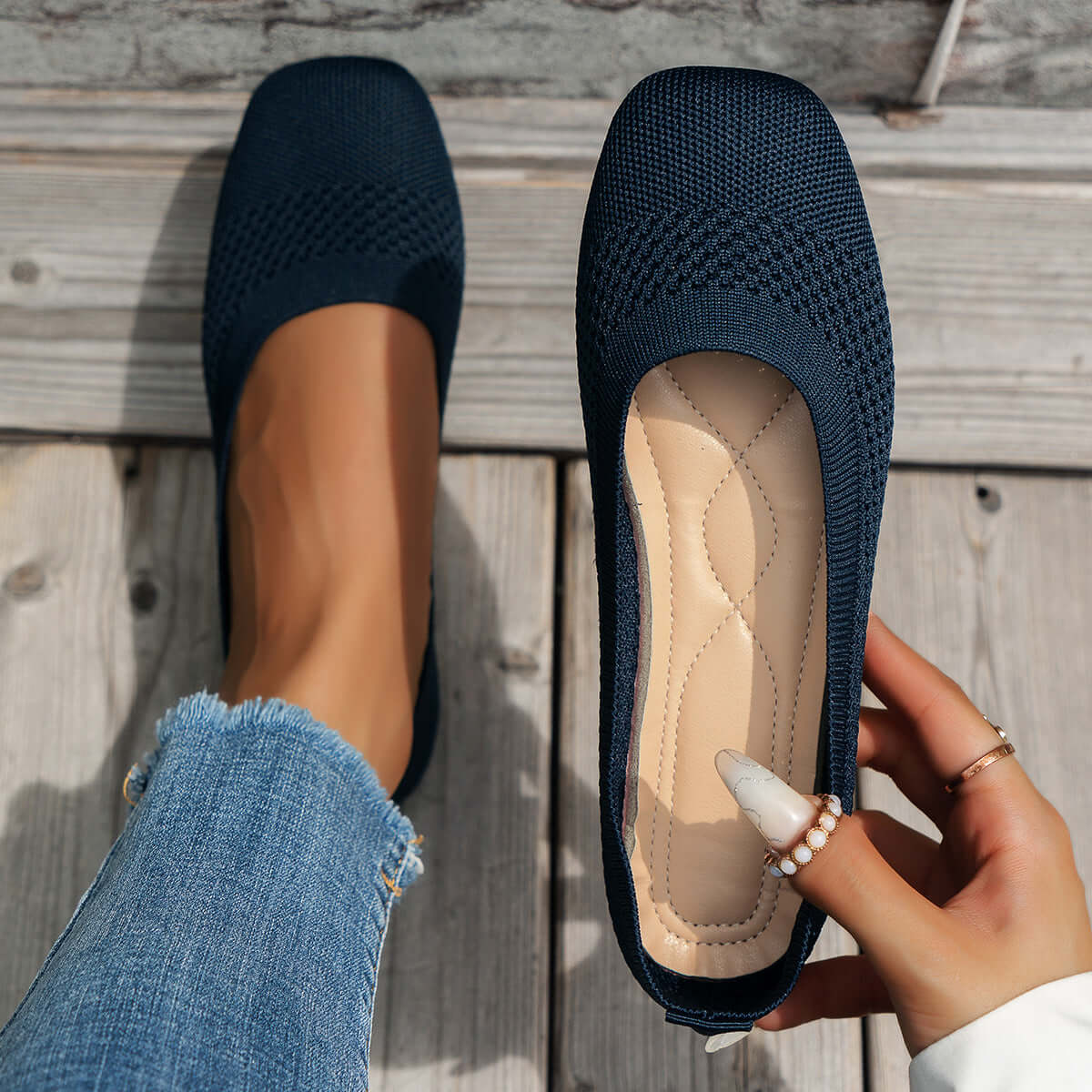 Square Toe Solid Color Mesh Slip-Ons flats Luxurious Weddings