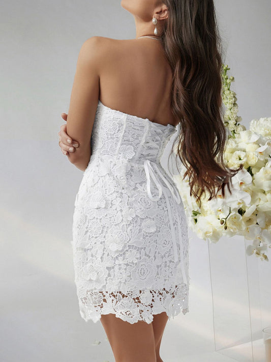 Devine Lace-Up Tube Lace Mini Dress Mini Dress Luxurious Weddings
