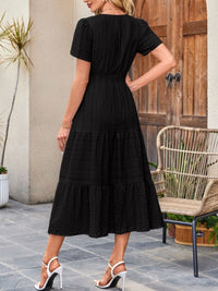 Tiered Notched Short Sleeve Dress summer dress Luxurious Weddings