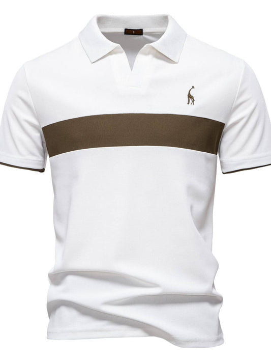 Men's Giraffe Embroidered Collared Neck Contrast Polo Men's Polos Luxurious Weddings