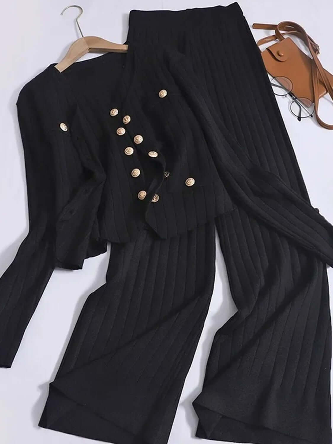 V-Neck Tank, Cardigan and Pants Three-Piece Sweater Set Matching Sets Luxurious Weddings