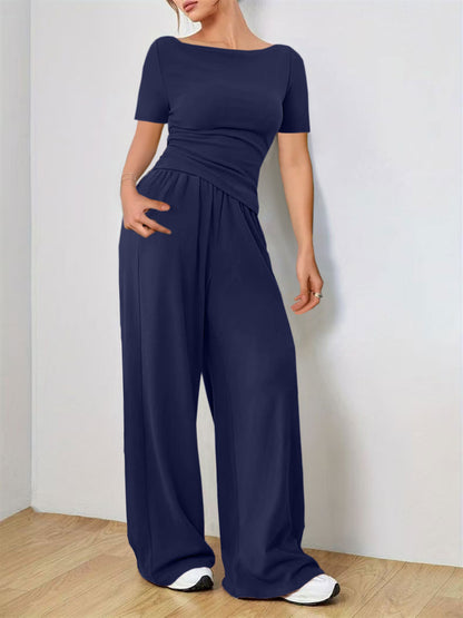 Round Neck Short Sleeve T-Shirt and Pants Set Matching Sets Luxurious Weddings