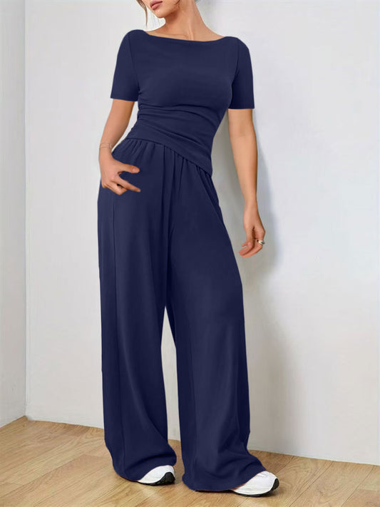 Round Neck Short Sleeve T-Shirt and Pants Set Matching Sets Luxurious Weddings