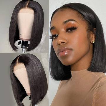 High Temperature Silk Front Lace Wig Human Hair Bob Luxurious Weddings