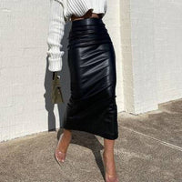 Elegant Ruched PU Leather Midi Skirt skirts Luxurious Weddings