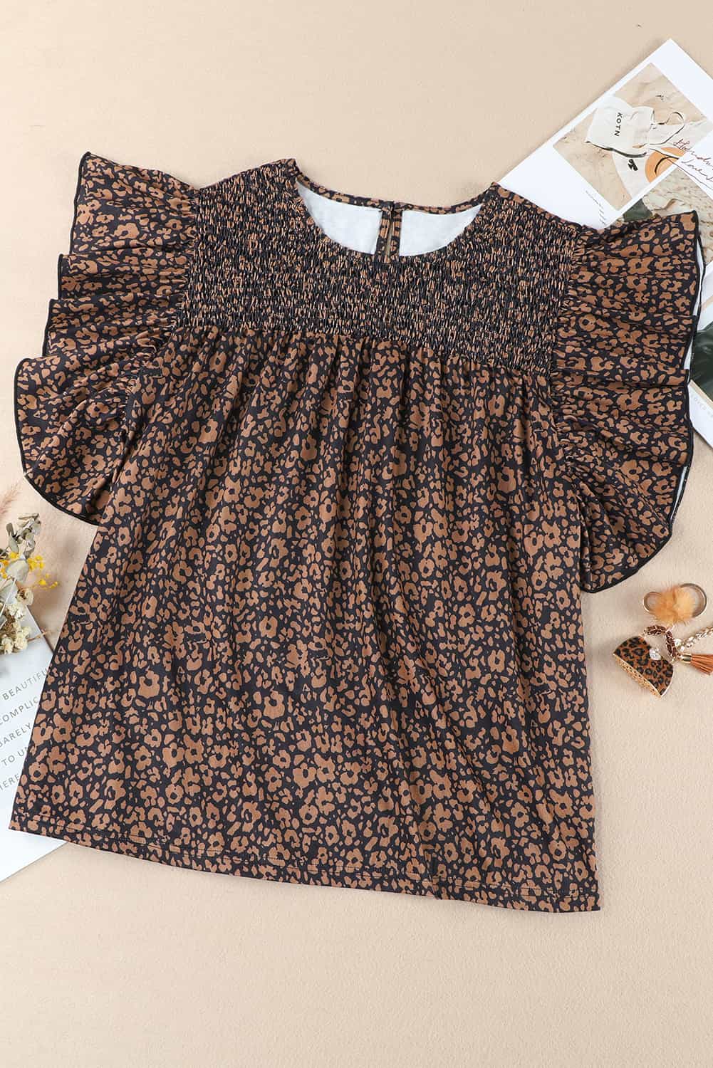 Plus Size Printed Smocked Butterfly Sleeve Blouse Luxurious Weddings