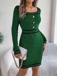 Contrast Trim Long Sleeve Sweater Dress Cardigan Luxurious Weddings