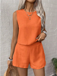 Round Neck Sleeveless Top and Shorts Set Matching Sets Luxurious Weddings