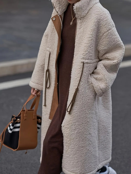Plus Size Drawstring Zip Up Turtleneck Sherpa Coat Plus size coat Luxurious Weddings
