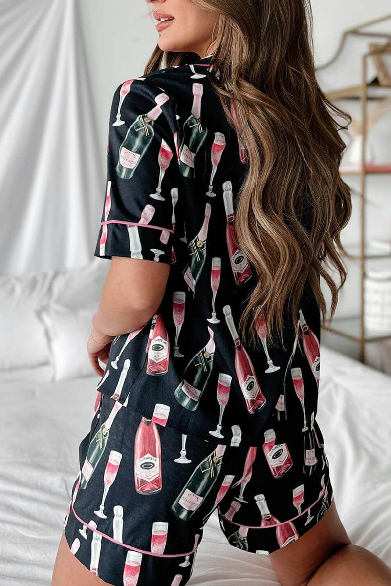 Champagne Print Short Sleeve Top and Shorts Set sleepwear Luxurious Weddings