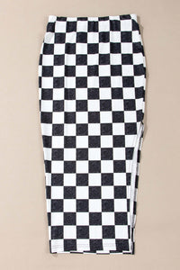 White Checkered Print Side Slit High Waist Midi Skirt Bottoms/Skirts & Petticoat Luxurious Weddings