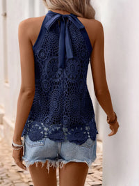 Lace Grecian Neck Tie Back Top Blouse Luxurious Weddings