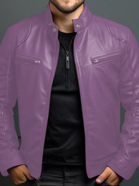 Men's Full Size Leather Motorcycle Jacket with Zipper Front Plus Size in stylish design, showcasing zipper details and comfortable fit.