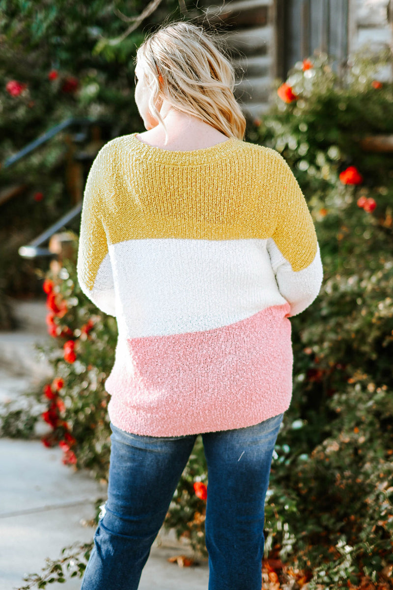Plus Size Color Block Round Neck Sweater Plus size Luxurious Weddings