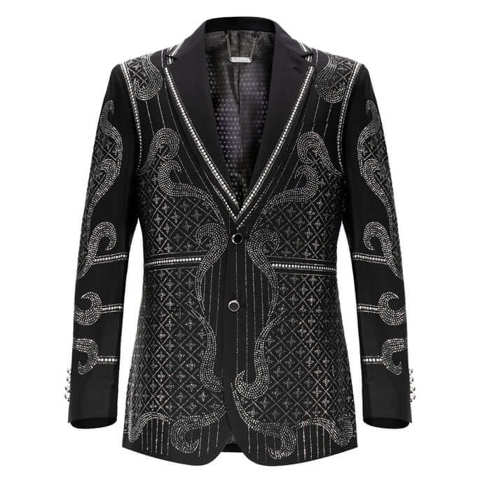 BAROCCO Men's Duke Rhinestone Design Blazer | Black/Silver Men's Blazer Luxurious Weddings