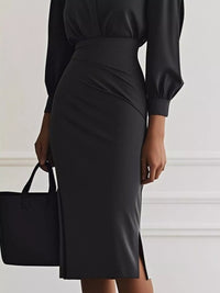 Ruched Midi Shirt Dress with Side Slit featuring a sleek design and elegant side slit for a sophisticated look.
