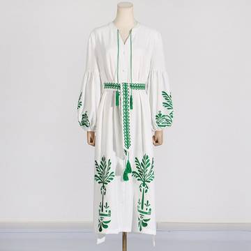 Retro Style Waist Slimming Lantern Sleeve Long Dress Long Dress Luxurious Weddings
