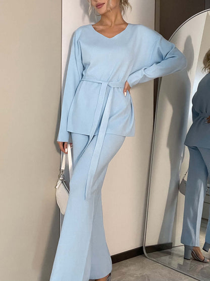 V-Neck Long Sleeve Top and Drawstring Pants Sweater Set Matching Sets Luxurious Weddings