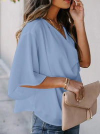 Full Size Ruched Three-Quarter Sleeve Blouse Plus Size Blouse Luxurious Weddings