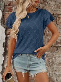 Eyelet Round Neck Double Layered Ruffled Short Sleeve Top Luxurious Weddings