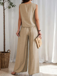 Round Neck Sleeveless Top and Wide Leg Pants Set Matching Sets Luxurious Weddings