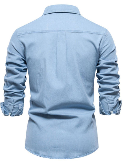 Men's Collared Neck Long Sleeve Denim Shirt Men's Shirts Luxurious Weddings