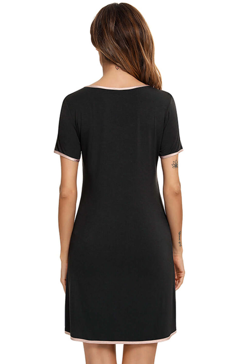 Contrast Trim Pocketed Round Neck Lounge Dress sleepwear Luxurious Weddings