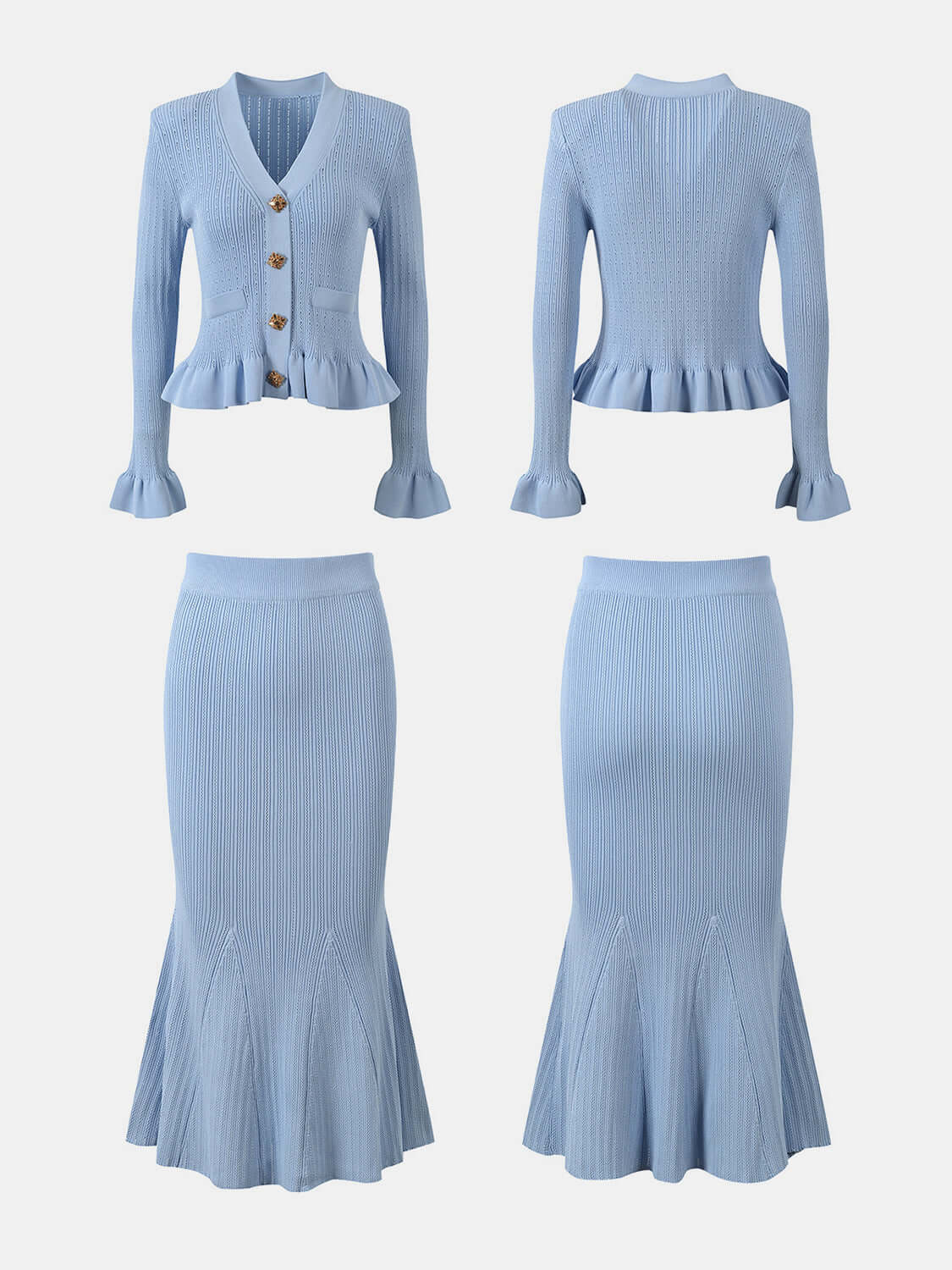Ruffled V-Neck Top and Midi Skirt Sweater Set Matching Sets Luxurious Weddings