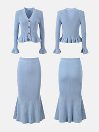 Ruffled V-Neck Top and Midi Skirt Sweater Set Matching Sets Luxurious Weddings