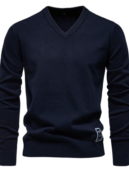Men's Ribbed Hem V-Neck Long Sleeve Sweater Sweatshirts Luxurious Weddings