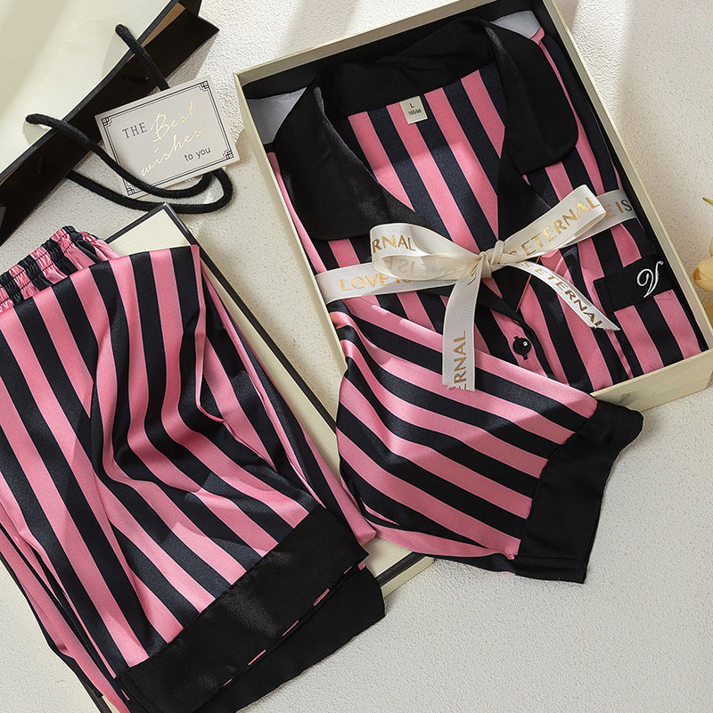 Super Soft Forged Four-sided Elastic Striped Home Wear Suit
