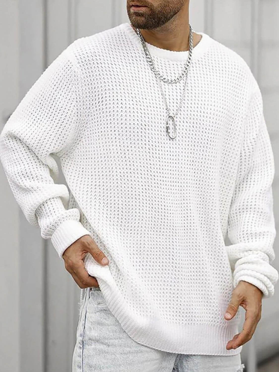 Men's Full Size Round Neck Long Sleeve Sweater Plus Size mens sweatshirts Luxurious Weddings