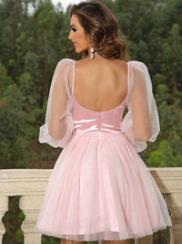 Sweetheart Neck Balloon Sleeve Mini Dress Mini Dress Luxurious Weddings