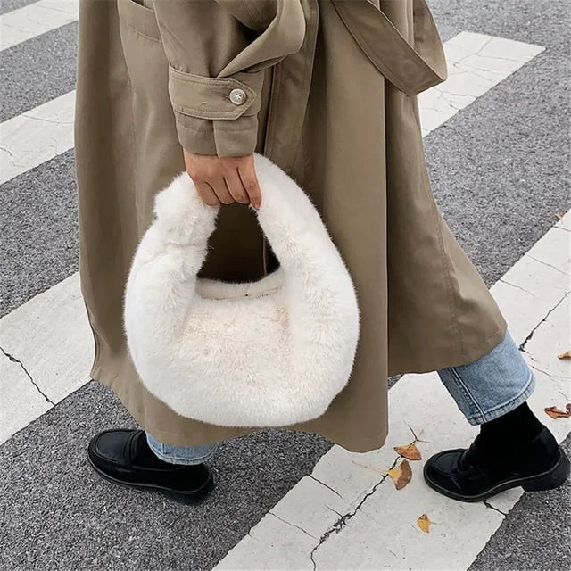 Fur Women's Small Half Bag Short Handle Clutch Handbags Luxurious Weddings