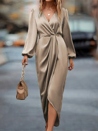 High-Low Surplice Balloon Sleeve Midi Dress Midi dresses Luxurious Weddings